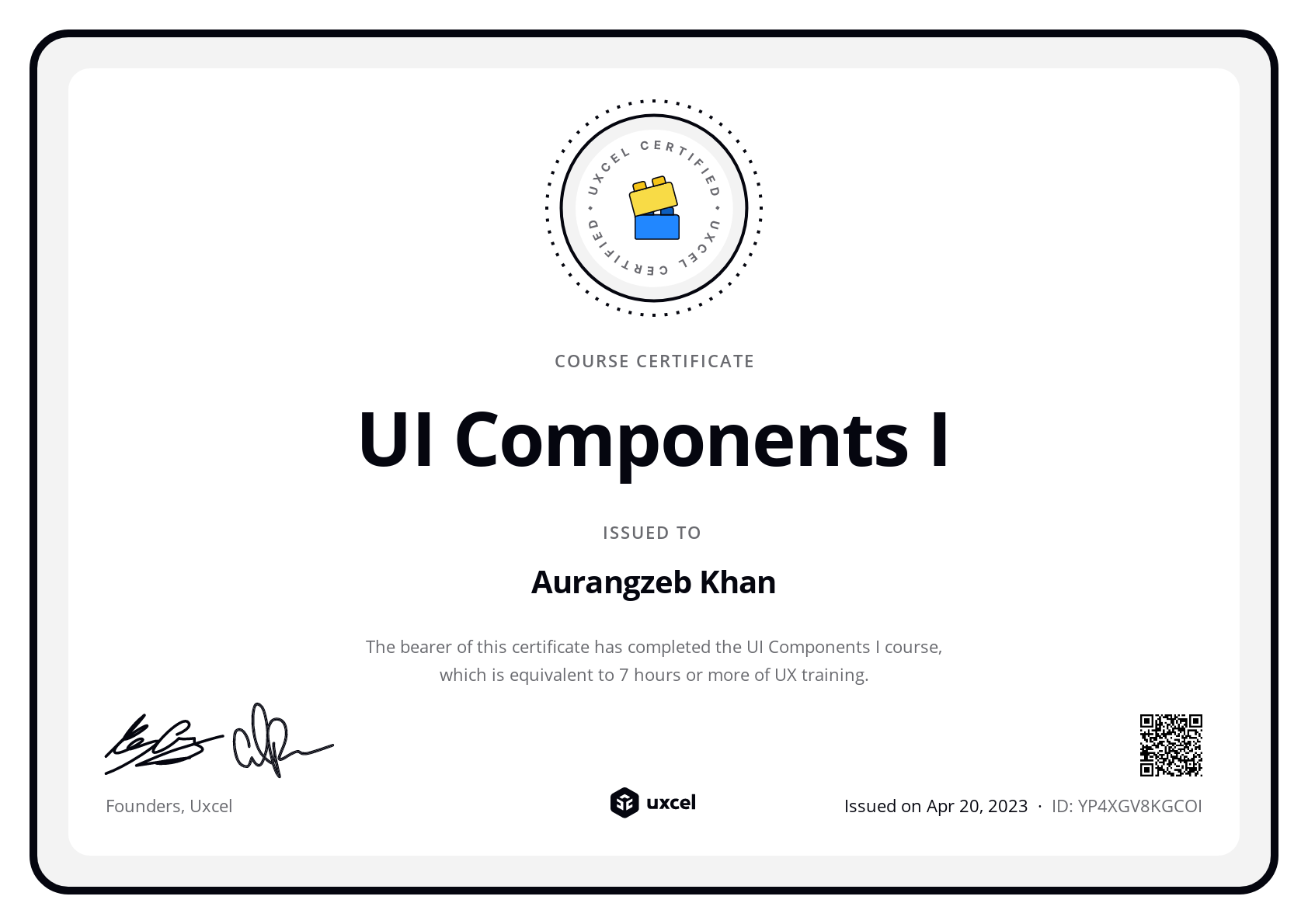 Aurangzeb Khan's certificate